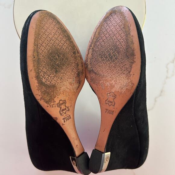 Tory Burch Black Suede Astoria Wedge Heels Size 7.5 - Picture 9 of 9
